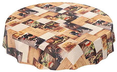 Wachstuchtischdecke abwaschbar Garten Tischdecke Wachstuch Rund Oval Eckig Indoor Outdoor Wein Weintrauben Home Holz Rund 140cm