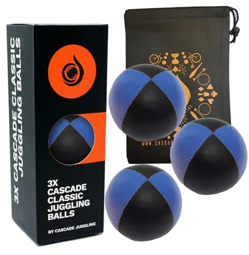3 x Pro 115g Cascade Classic Black Theme Juggling Balls - Thud Juggling Balls & Bag - Set of 3 Juggling Balls (Blue and Black)