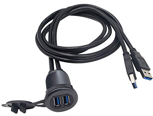 Duttek, cavo USB per montaggio a filo da pannello 2 x USB 3.0 maschio a femmina, montaggio a cruscotto, montaggio a incasso, cavo di montaggio a pannello (doppio USB 3.0 rotondo da 1 m)