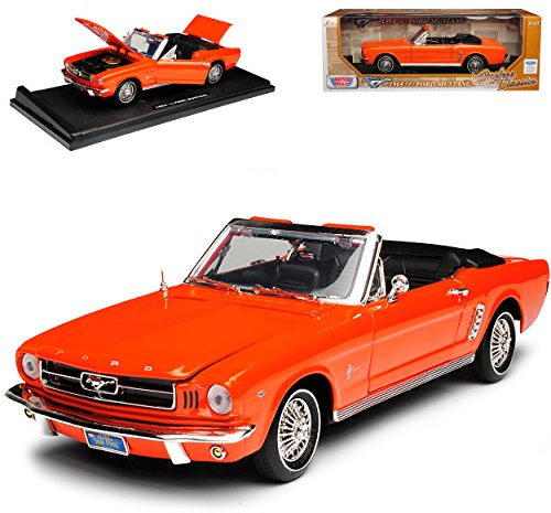 Motormax Ford Mustang I 1. Generation 1/2 Cabrio Orange 1. Modelljahr 1964 Generation 1964-1966 1/18 Modell Auto mit individiuellem Wunschkennzeichen