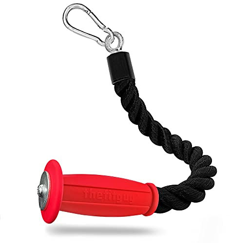 THEFITGUY Ergonomic Single Grip Tricep Rope Cable Attachment, Comfort Non-Slip Grip, Reducing Wrist Pressure and Skin Rubs, Easy to Clean, Gym Pull Machine Accessory, 16.5” Length, Snap Hook Included