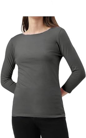 Women's Long Sleeve Round Neck T-Shirt Top – Lightweight Viscose Material – Comfortable Regular Fit – Casual Everyday Style – Soft Breathable Fabric – All Seasons (Dark Grey, 12, Numeric_12)