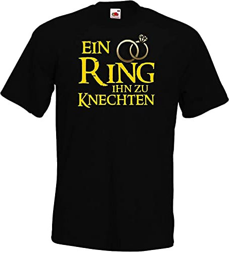 JGA Junggesellenabschied Herren T-Shirt Modell EIN Ring Ihn zu knechten - Schwarz 5XL