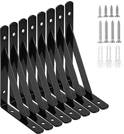CYH Black Shelf Brackets - 8 Pack Triangle Shelving Brackets - Right Angle Heavy Duty Shelf Brackets - Wall Mounted Shelf Supports - 6 Inch