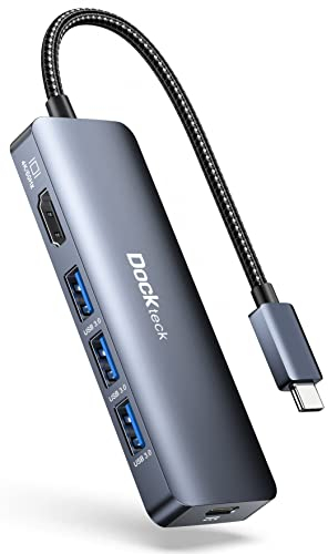 Dockteck USB-C Hub Adapter - 5 IN 1 mit HDMI 4K 60Hz, 3 USB 3.0 und 100W PD für MacBook Air/Pro M1/M2, iPad Pro/Air, Steam Deck, Surface Pro 8