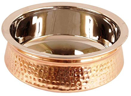 OSNICA 1 Stück indische Servierschalen für Müsli, Suppe, gekochte Lebensmittel, Party-Serviergeschirr, Serviergeschirr aus Kupfer, Stahl, Handi (Größe 13 cm (300 ml)