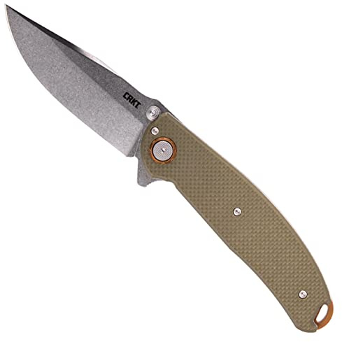 CRKT Butte Klapp-Taschenmesser: Everyday Carry, Plain Edge D2 Klinge, Riegelschloss, IKBS Kugellager w/Deep Carry Pocket Clip 2471, OD Green