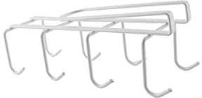 Gittcoll Iron Mug Holder 8 Hooks Under Cabinet Tea Cup Hanging Rack No Drilling Metal Coffee Mug Drying Organizer Kitchen Utensils Storage, Fit for 0.98 Inch/2.5 cm Thickness Shelf (White)