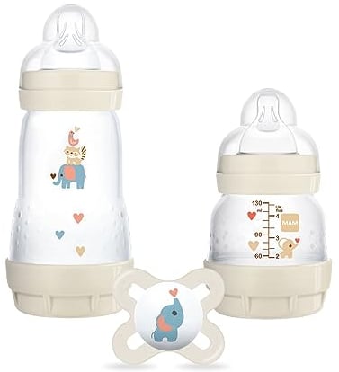 MAM, Set de Recién Nacido, Set Regalo. Incluye: 1 Biberón Anticólico de 130ml, 1 Biberón Anticólico de 260ml, 1 Chupete Original Start, a partir de 0 meses, Neutro