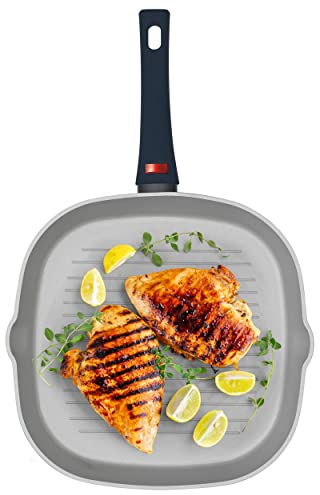 PROGRESS BW10834EU7 Thermo Handle Collection Griddle, Grill Pan, Non-Stick, for All Hobs, Induction, Gas, Electric, PFOA-Free, Colour Change Indicates Temperature Pre-Heating, Forged Aluminium, 28 cm