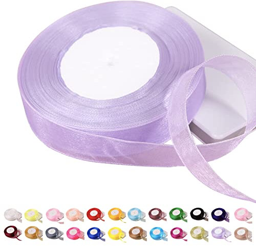 POPOYU Chiffonband Organza-Band,20mmx45m Organzaband Baby-Lila Schleifenband Hochzeit Geschenkband Hochzeit Tüllband Transparent Satinband Baby-Lila für Weihnachten Hochzeit Taufe Geburtstag