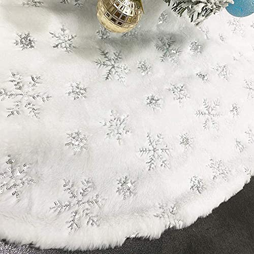 120 cm albero di Natale gonna neve bianco finta pelliccia fiocco di neve 48 pollici albero gonne per la decorazione di festa di Natale felice