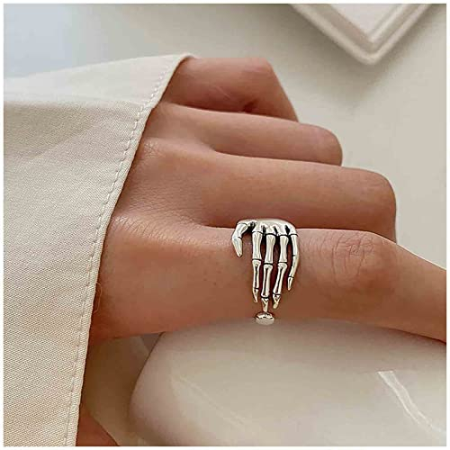 Cimenexe Gothic Skull Hand Ringe Vintage Skeleton Hand Fingerringe Skeleton Hand Knuckle Ring Punk Scary Rings Schmuck für Frauen und Mädchen Halloween Party Cosplay