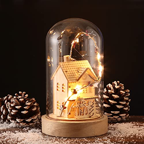 MARELIDA LED Deko Glaskuppel Holzhaus