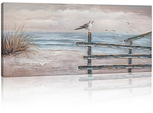 Mit Rahmen Großes Leinwandbilder Bilder Abstrakt Küste Strand Möwen bild auf leinwand Wandkunst Modern Wandbilder XXL Kunstdruck Deko für Wohnzimmer Schlafzimmer fertig zum Aufhängen 120x50cm