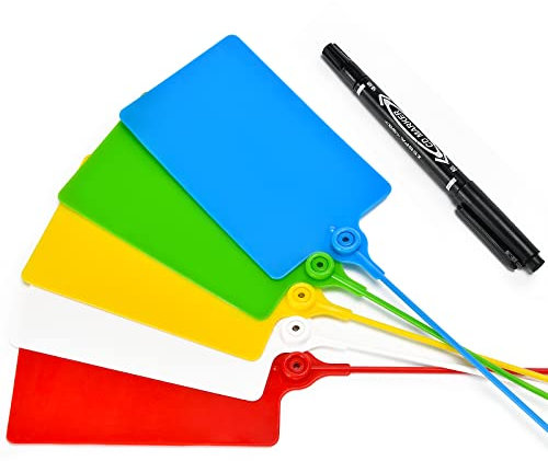 Lzbignun 100 etichette in plastica impermeabili per spedizioni, etichette con chiusura lampo, etichette di sicurezza, grandi etichette vuote scrivibili, etichette da appendere, con 1 pennarello (5