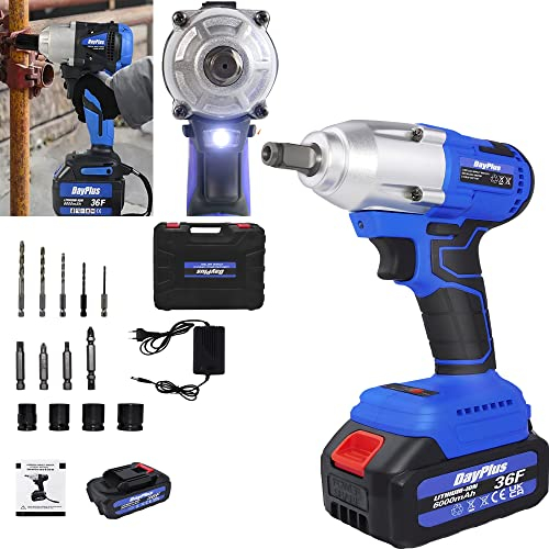 ANSIMIDA Akku Schlagschrauber mit bürstenlosem Motor, 0-3200 U/min, 420Nm Drehmoment, 1/2 Adapter mit 6.0Ah Akku & Ladegerät