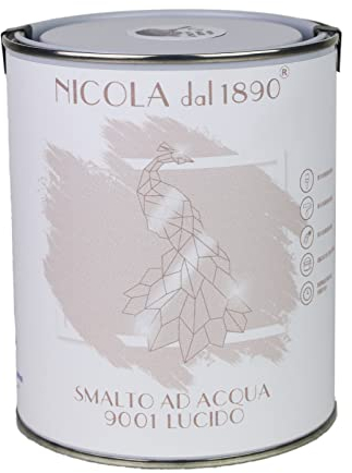 NICOLA VERNICI Smalto Acrilico a Base di Acqua, Per Interni ed Esterni, Made in Italy, Bianco Sporco Lucido - Formato 1 lt