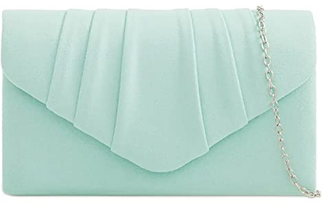 fi9® Clutch für Damen, einfarbig, Wildleder, plissiert, für Partys, Abschlussball, Abendveranstaltung, Handtasche, Geldbörse, medium (Mintgrün)