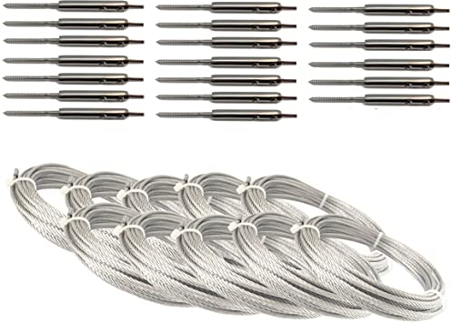 DIY Niro Spannseil Set - Schraubterminal M6 & Stockschraube – 10x Rechtsgewinde, 10x Linksgewinde, 10x 5m -3mm Ø Drahtseil (= 10 Sets)