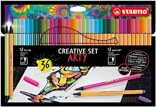 Arty creative stabilo etui 36 kleuren | 6 stuks