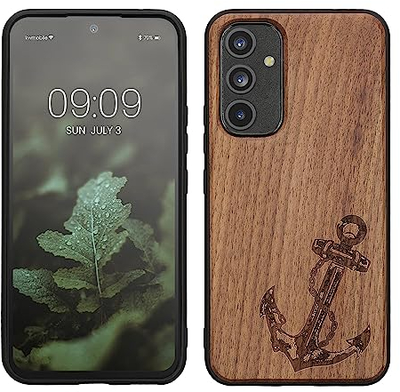 kwmobile Hülle kompatibel mit Samsung Galaxy A54 5G Hülle - Holz Case - Handy Cover - TPU Handyhülle in Dunkelbraun Anker Vintage