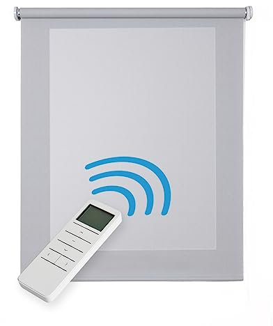 Store Electrique interieur Screen 5% Store Motorisé Tissu technique Isolant Thermique pour Porte et fenetre Stores motorisés automatiques avec Batterie et commande STORESDECO Gris Morotizado 200x250cm