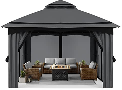 MASTERCANOPY 3x3M Outdoor Patio Gazebo with Mosquito Netting for Backyard, Patio, Garden Dark Grey