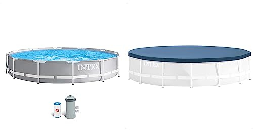 Intex 12Ft X 30In Prism Frame Pool Set & Runde Poolabdeckung - Ø 366 cm - Für Metal und Prism Frame, Dunkelblau