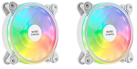 MARSGAMING MFXW, Ventilador PC 12cm, ARGB Dual, Ultra-silencioso 14db, Blanco (Paquete de 2)