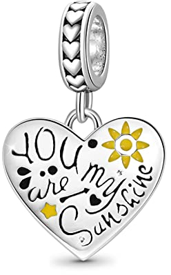 GNOCE Charm Anhänger You are my sunshine Herz Anhänger aus 925 Sterling Silber passend Armband/Halskette für Frauen Mädchen Geschenk
