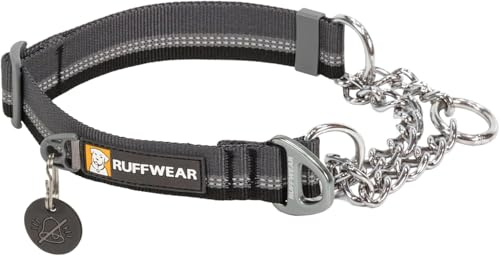 RUFFWEAR Chain Reaction Hundehalsband, verstellbar, kein Ziehen, Hundehalsband und Hundetrainingshalsband, Aluminium-D-Ring & begrenzter Schnur, reflektierendes Hundehalsband Basalt Grey 11-14