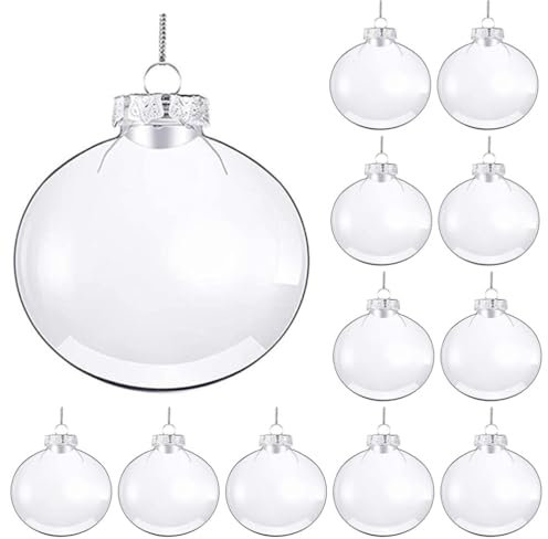 Garneck Christbaumkugeln Set Flache Weihnachtskugel-Ornamente 20 Stück Durchsichtiger Befüllbarer Kunststoff-Ornament Kugeln Glühbirnen-Ornament Leere Globen Ornament Zum Basteln