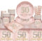 Juego de vajilla de fiesta de oro rosa, 50 de oro rosa, vajilla de fiesta de cumpleaños, juego de platos de papel, decoración de mesa de cumpleaños para niñas con manteles, tazas, pajitas,