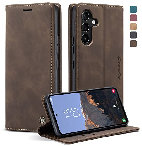 Cracedily Handyhülle für Samsung Galaxy A54 5G Hülle, Klapphülle Premium Lederhülle Klappbar Flip Case Tasche Magnet Kartenfach Standfunktion Klapphülle Schutzhülle für Galaxy A54, Kaffee