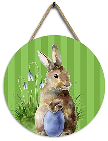 Ruarby Osterdeko Schild Frohe Ostern Hase mit Osterei Deko Schild Frohe Ostern Wanddekorationen Osterdekorationen Schild