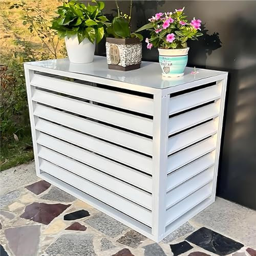 Copri condizionatore da esterno,Copertura per Pompa di Calore,Copertura per climatizzatori in alluminio, supporto per fiori per esterni, griglia condizionatori d'aria (Color : White, Size : 1 00X50X