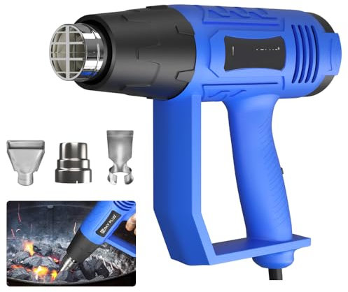 Heat Gun Dual Temp, Hot Air Gun 300℃- 600℃ with 3 Nozzles, Overload Protection for Crafts DIY, Epoxy Resin, Shrink Wrap, Embossing(Blue)