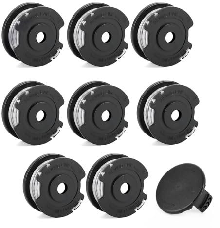 PBUSPU 8 Pezzi Bobina a Filo per Tagliabordi, 4.9M Ø1,6 mm-m F016800569 F016800385 Bobina di Ricambio Nylon,1 Pezzi di Coperchio Alternativo per il Tagliabordi a Batteria