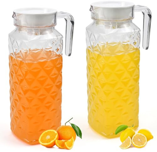 1.1L Plastic Pitcher with Lid and Handle, ADERTOS 2 Pack Clear Water Pitcher Unbreakable Beverage Pitchers Transparent Juice Container Fridge Door Jug for Milk Juice Iced Tea Lemonade (BPA-Free)
