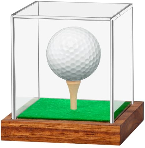 Transparente Acryl-Golfball-Vitrine mit Holzsockel und Tee, Erinnerungsstück-Ständer, Würfelhalter, Staubschutz, transparente Aufbewahrungsbox für Einzelball, Souvenir, Golfball-Kollektionen