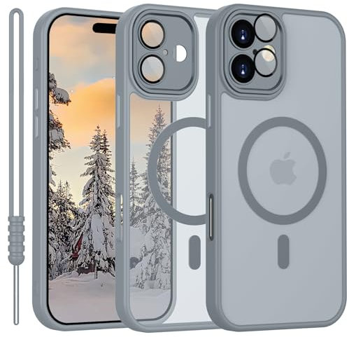 YUANDMI für iPhone 16 Hülle kompatibel mit MagSafe, Hanyhülle für iPhone 16 Magnetisch Dünn Matte Touch Kameraschutz, Anti-Gelb rutschfest Kratzfest Schutz Stoßfest Hülle Hell Grau