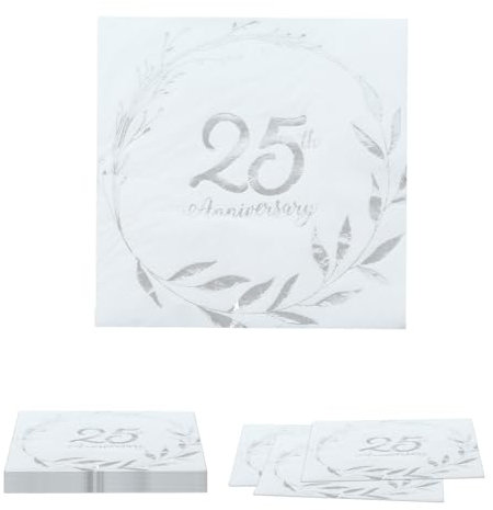 Goiern 16 Stück Servietten Silberhochzeit, 25. Silberhochzeit, Geburtstag Papierservietten, Servietten für Jahrestag Geburtstag