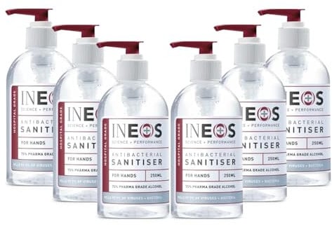 Ineos - Sanitiser (6 x 250ml) - Hand Sanitiser - Hospital Grade, Effective against 99.9% of Viruses and Bacteria
