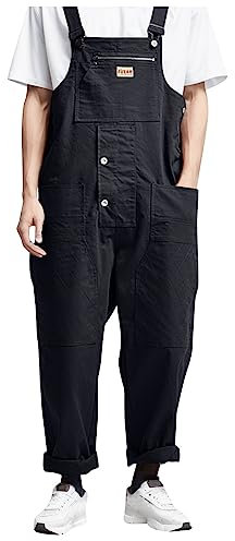 Mens Dungarees Bib And Brace Workwear For Men Fashion Relaxed Denim Overalls Vintage Braces Wide Leg Onesie All in One Dungarees Boiler Cargo Trousers Fishing Coveralls Painting Overalls (11-Black, M)