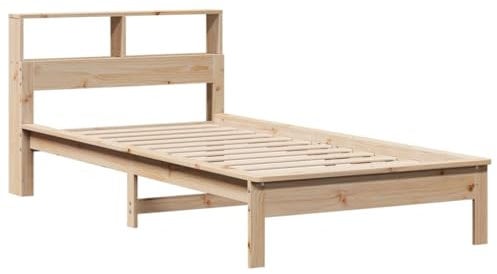vidaXL Massivholzbett, Bett mit Bücherregal ohne Matratze, Bettgestell mit Lattenrost, Holzbett Einzelbett für Schlafzimmer, 90x200cm Kiefer
