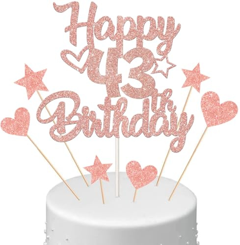Anlgdi Tortendeko Happy Birthday Deko Kuchendeko 43. Geburtstag Frau, Kuchen Topper Happy 43th Birthday Roségold, Cake Topper 43 Jahre Torte Kuchen Deko für Geburstagstorte Deko 43. Frauen