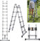 3.8M Folding Ladders Telescopic Step Ladder DIY Aluminum Collapsible Ladders Extendable Extension Ladder (1.9M+1.9M) Multi Purpose Tall Ladder, Portable A-Frame 2x6 Steps Loft Ladders, Max Load 330lbs