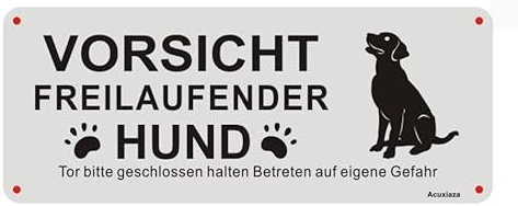 Acuxiaza 2 Stück Vorsicht Hund Schild, 25x 10cm Aluminium Warnung Vor Dem Hund Schilder Warnschild, Achtung Hund Vorsicht Bissiger Hund Schild mit Selbstklebend und Vorgebohrten Löchern