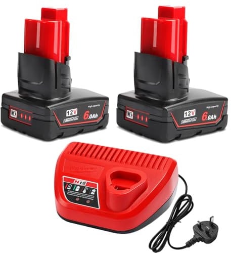 QUPERR 2PCS 12V 6A Compatible with Milwauke Battery Li-Ion M12B6 M12 and Charger Power tools XC48-11-2401 M12TLED-0 C12PN-0 M12CD-202C M12SI-0 M12bsd-0